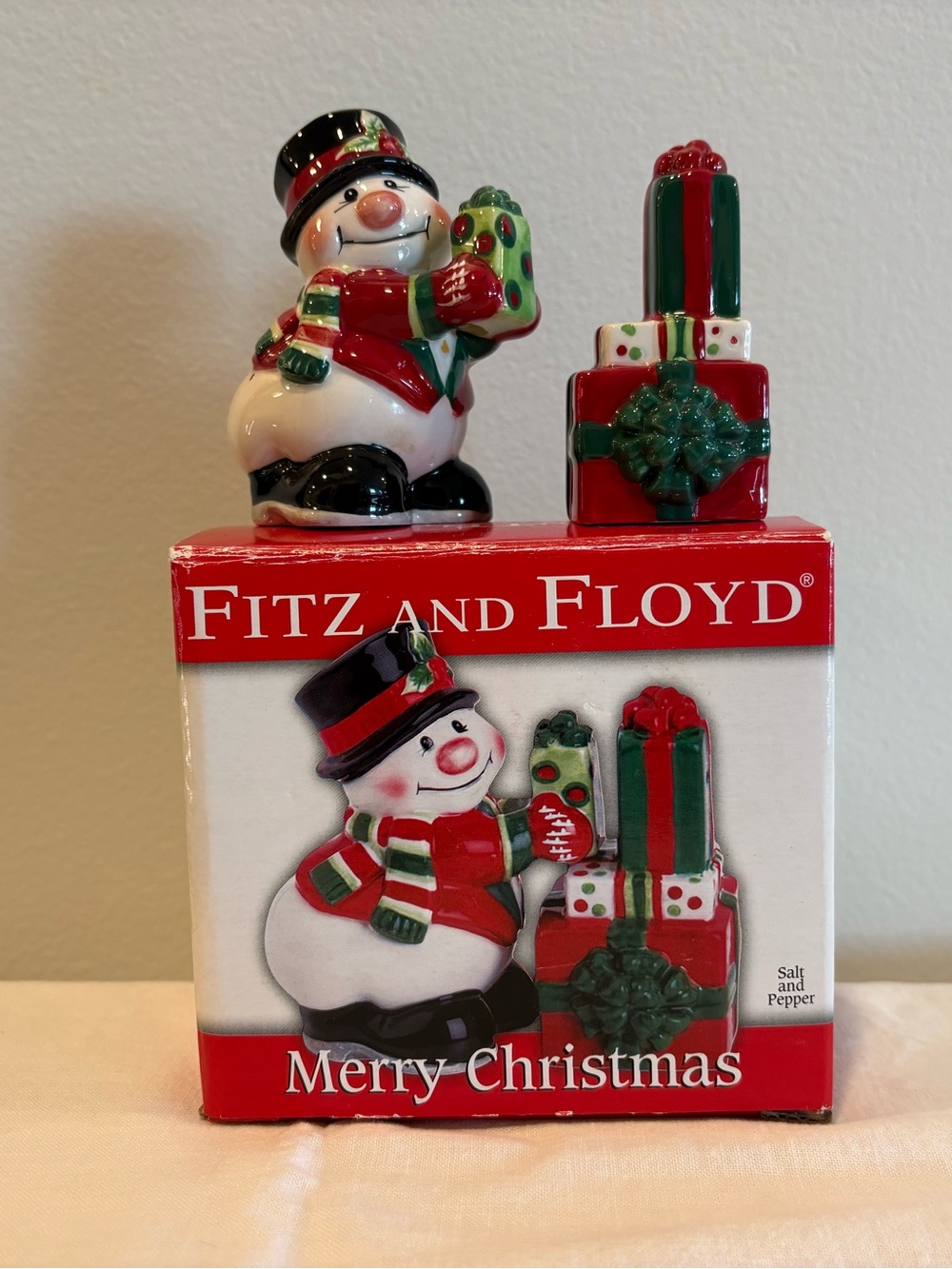 VTG Fitz and Floyd Merry Christmas Salt Pepper Shaker SET 2006 Christmas Snowman